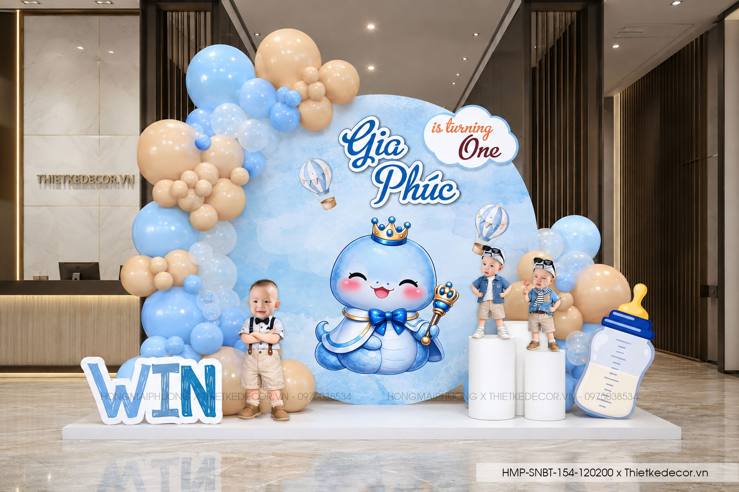 File thiết kế decor trang trí tiệc sinh nhật bé trai tuổi Rắn - Tỵ mix bong bóng cute dễ thương đáng yêu tone xanh